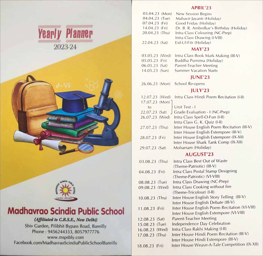 Cca Calendar Madhavrao Scindia Public School